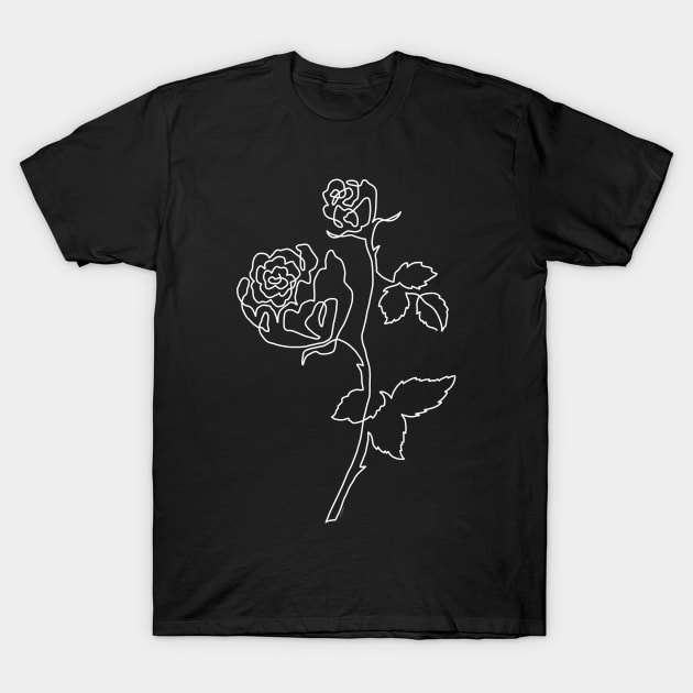 Roses Minimalist Art Minimal One Line Drawing Rose Flowers T-Shirt by DoubleBrush